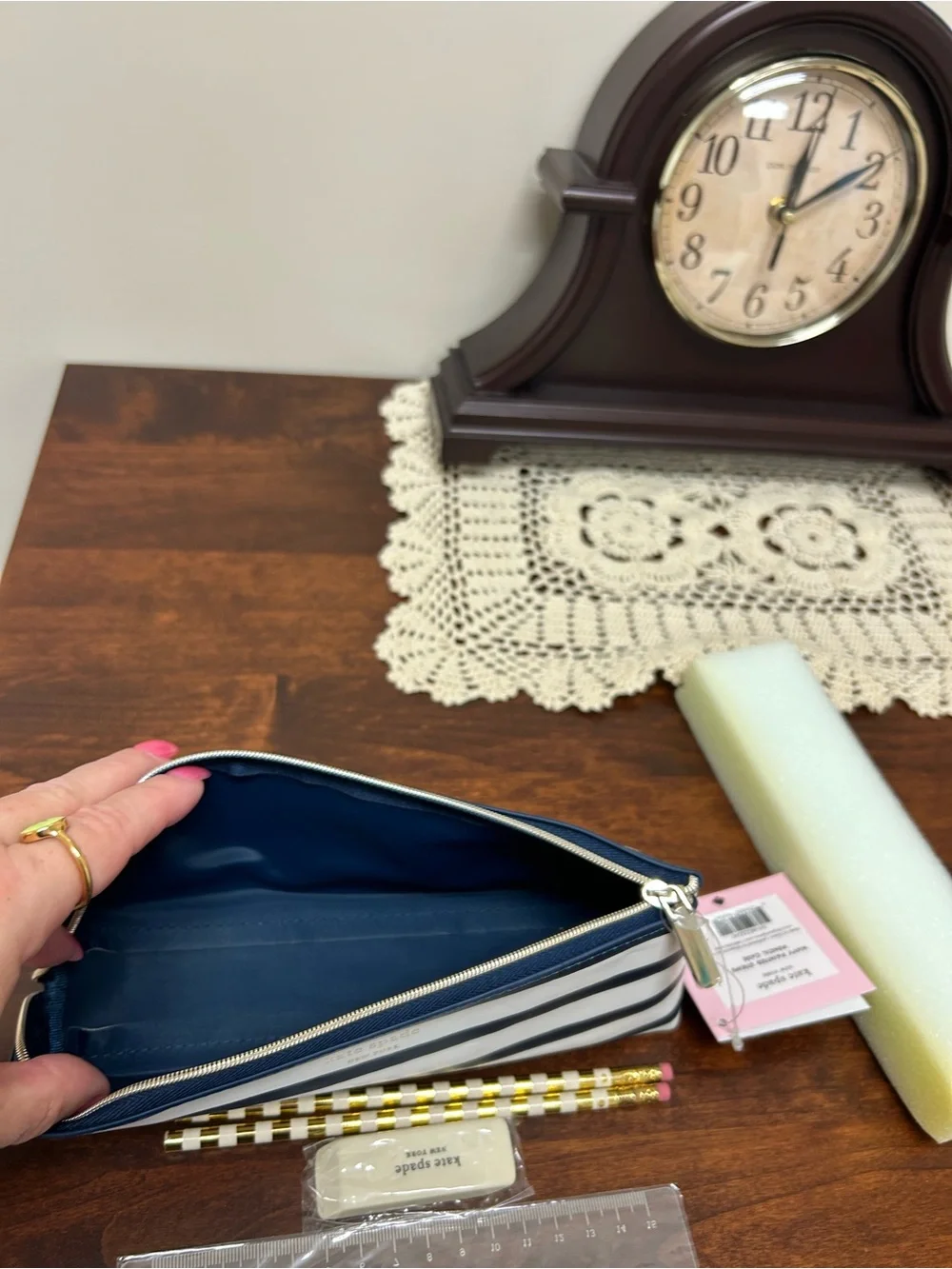 kate spade Navy and White Striped pencil Pouch